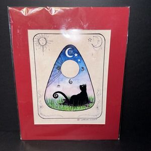 Black Cat Print 8x8” Matted 14x11”SPOOKIE’S PLANCHETTE Art Of Rachel Walker 2017